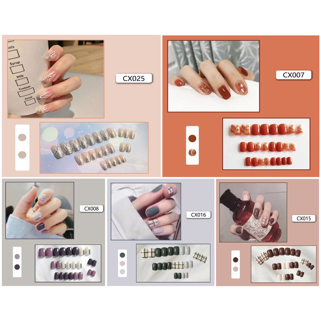 Set 24 móng giả thời trang họa tiết phong cách hàn quốc