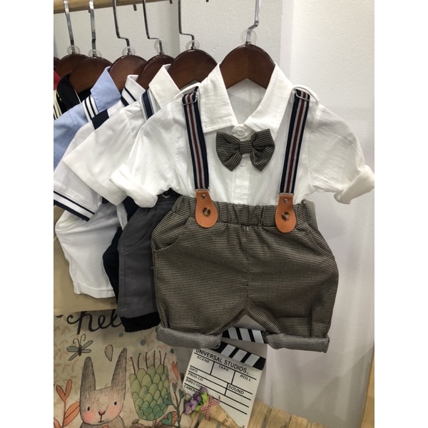 Yếm Bé Trai kèm Áo Sơ Mi Trắng Thu Đông - Công Tử - Cao Cấp - Quảng Châu - Thôi Nôi - Đầy Tháng - shubishop