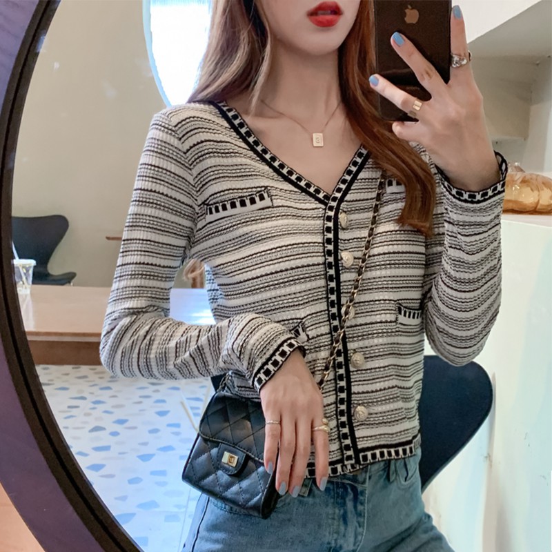 SUXI Áo cardigan dệt kim mỏng dáng rộng họa tiết kẻ sọc phong cách Hàn Quốc cho nữ phù hợp vào mùa hè