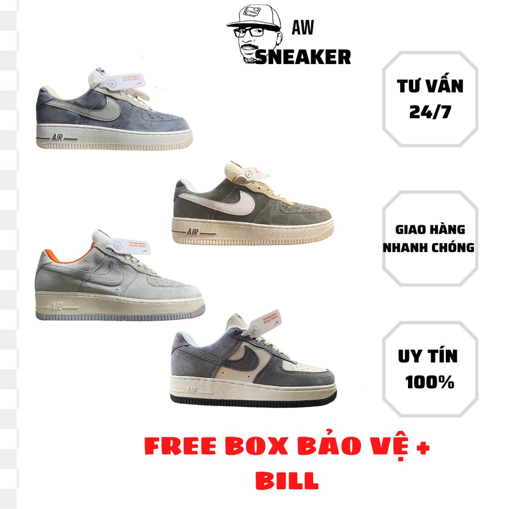 Giày thể thao AF1 bản da lộn hot 2022 dành cho nam nữ, Giày sneaker AF1 xám chuột-xám lông chuột chuẩn S.Cấp full pk