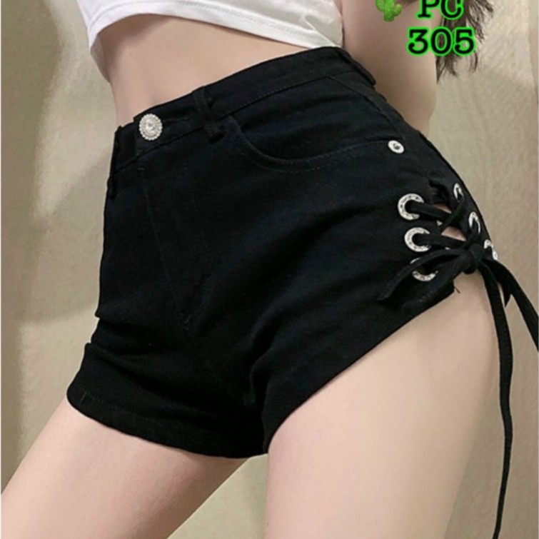 Quần short nữ lưng cao đan dây hông loại ngắn thời trang-Quần xỏ dây 2 bên hông tôn dáng sexy-Cun Shop