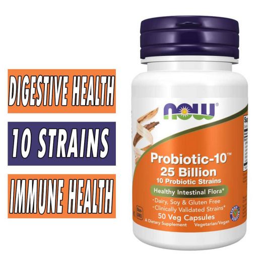 Viên Uống Now Probiotic 25 Billion Bổ Sung 10 Loại Lợi Khuẩn Hỗ Trợ Hấp Thu Chất Dinh Dưỡng (50 Viên)