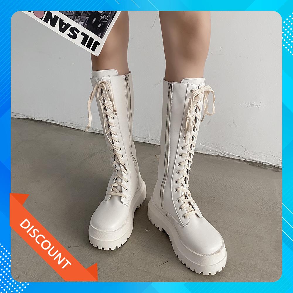 Giày Bốt Nữ Cổ Cao Cá Tính Mùa Đông Chất Da 2 Lớp Xịn Đi Êm Chân
