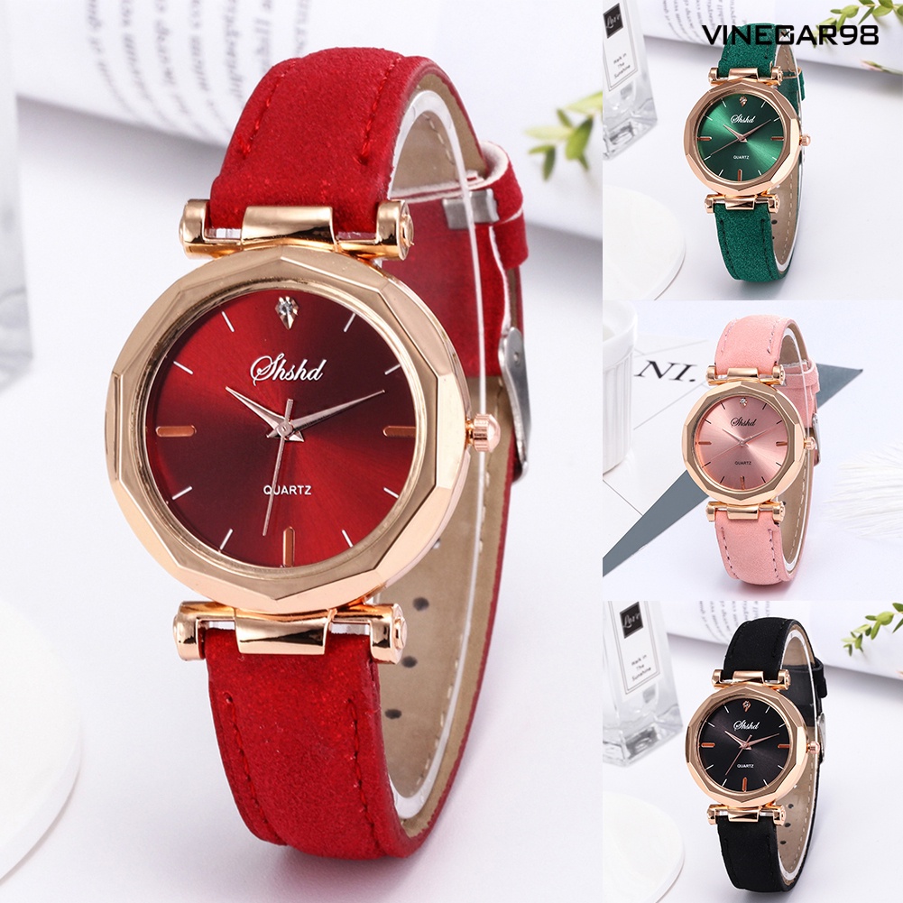 Đồng hồ dây giả da họa tiết hình thoi phong cách vintage cho nữ