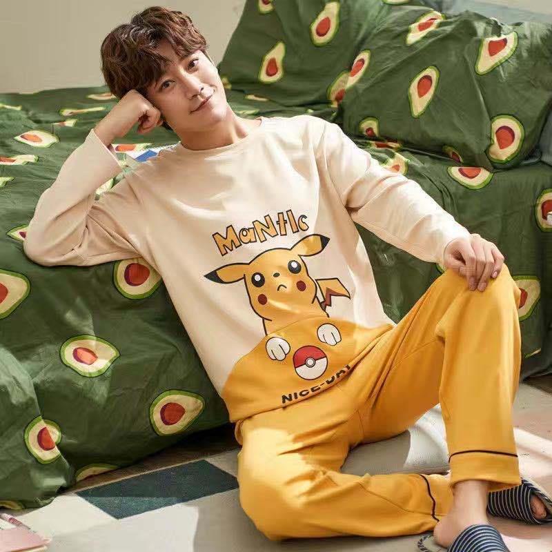 Bộ Đồ Ngủ Tay Dài Dáng Rộng Cỡ Lớn Thời Trang Xuân Thu Cho Nam