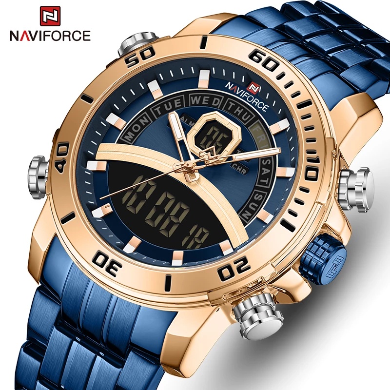 Đồng Hồ Quartz NAVIFORCE Mạ Vàng Chống Thấm Nước Phong Cách Doanh Nhân Thời Trang Cho Nam 9181S