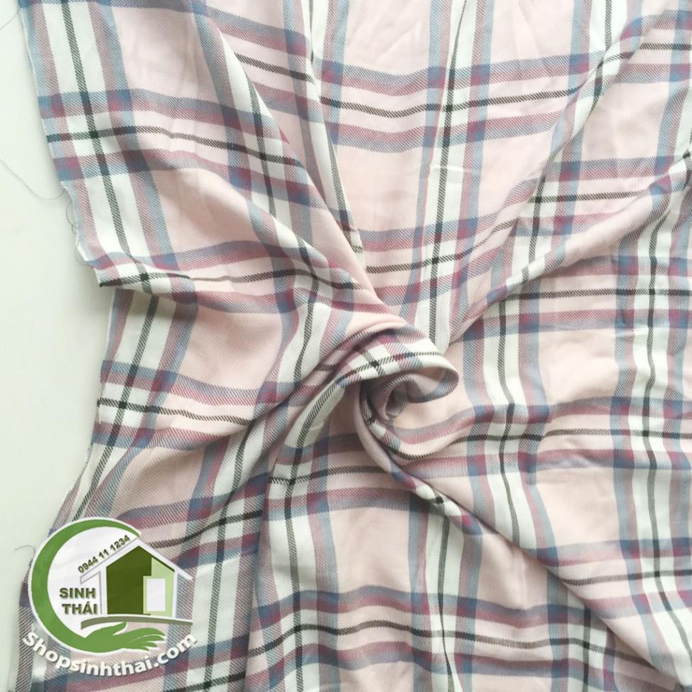 Vải cotton kẻ sọc caro màu hồng nhạt [ 1 mét x khổ 1,55m ]