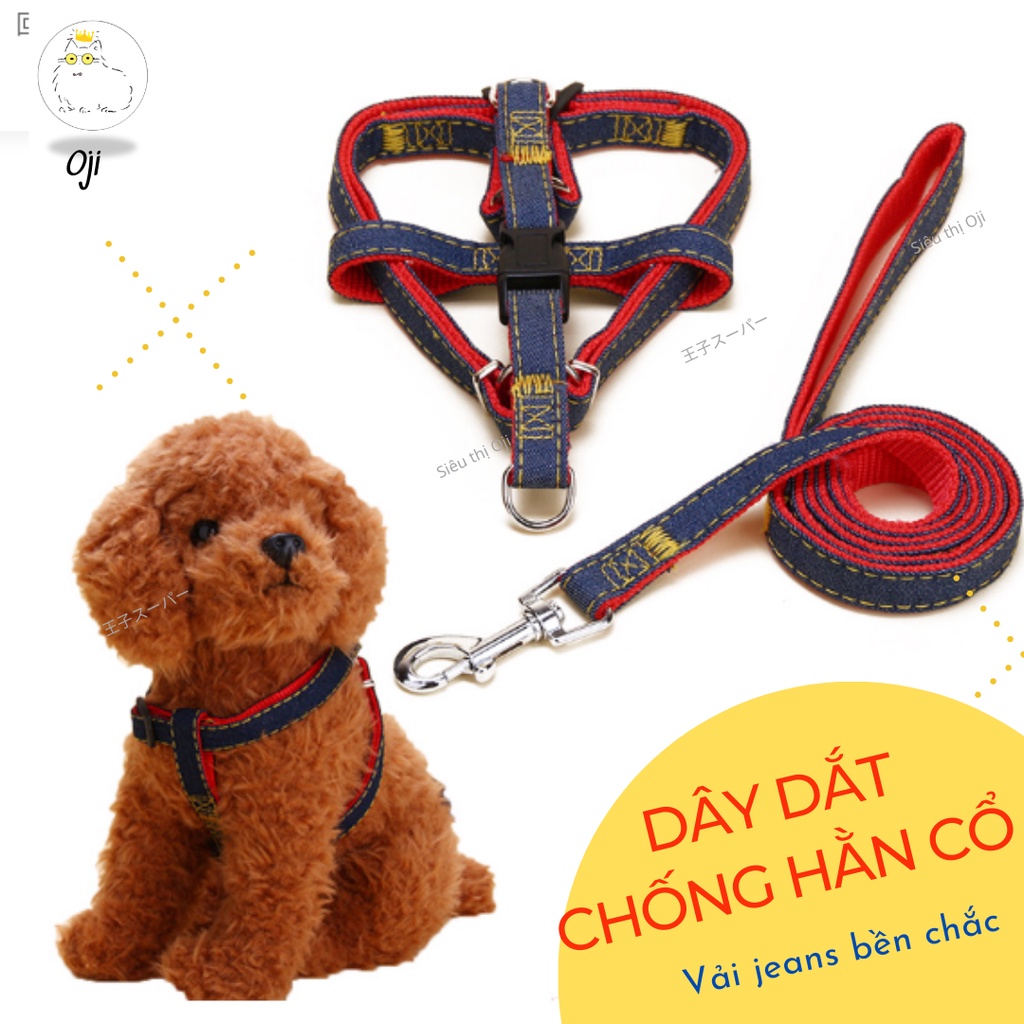 Dây Dắt Chó Mèo, 120 cm, Chống Hằn Cổ, Kèm Yếm Jeans