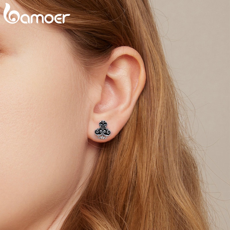 Bông tai BAMOER SCE1457 bạc 925 hình lá bài poker thời trang unisex