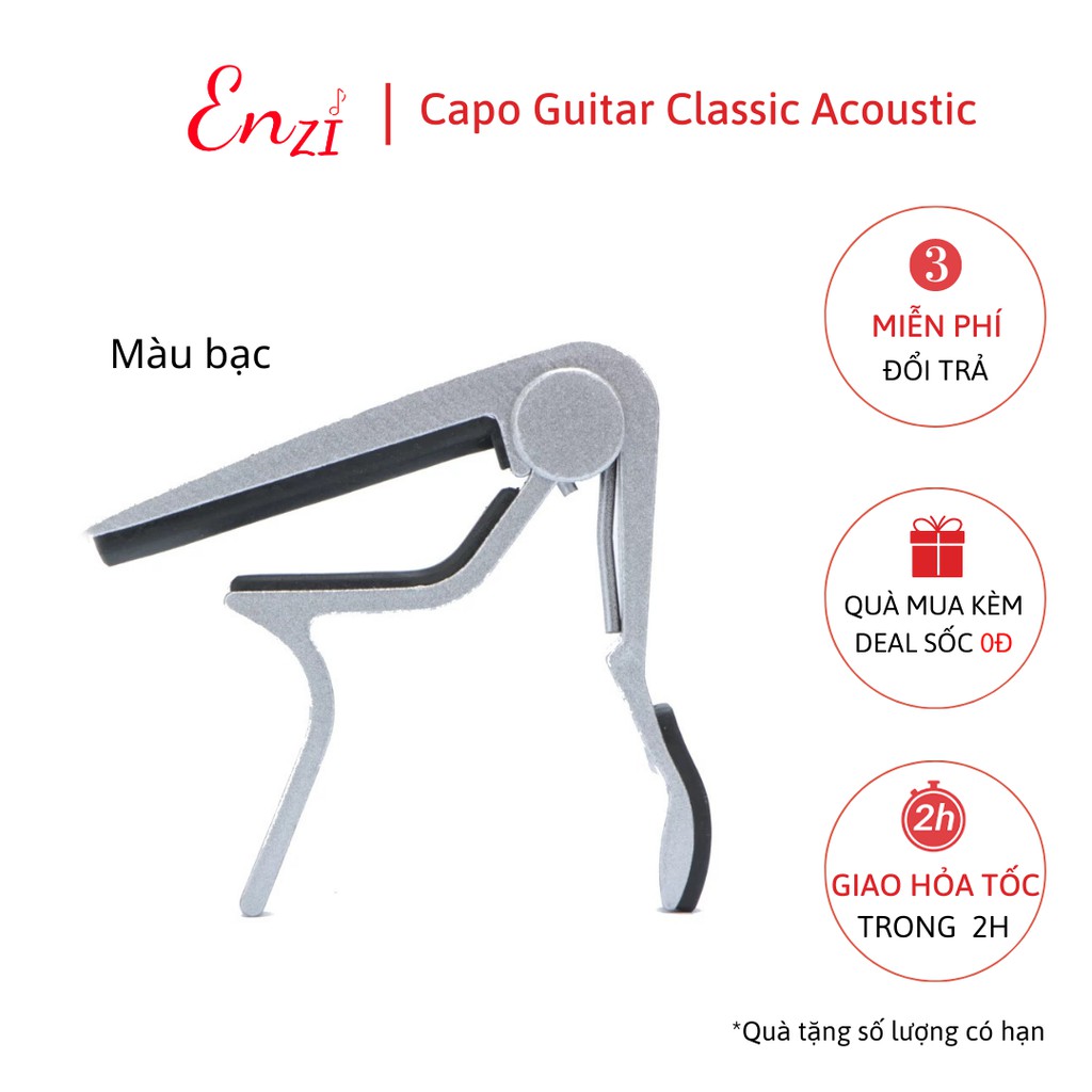 Kẹp capo nhỏ guitar classic acoustic kim loại màu bạc Enzi lên tông hạ tông dùng cho mọi loại đàn ghita