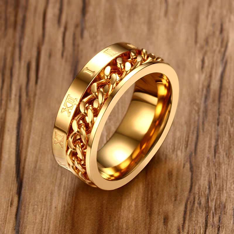 Sw | Nhẫn Thép Titan Phối Dây Xích Cá Tính | Nhẫn Thép Không Gỉ Màu Đen Khắc Chữ Số La Mã | Bông Tai Chống Dị Ứng Thời Trang Dành Cho Nam Và Nữ | Hộp Quà | Nhẫn Thời Trang Mới