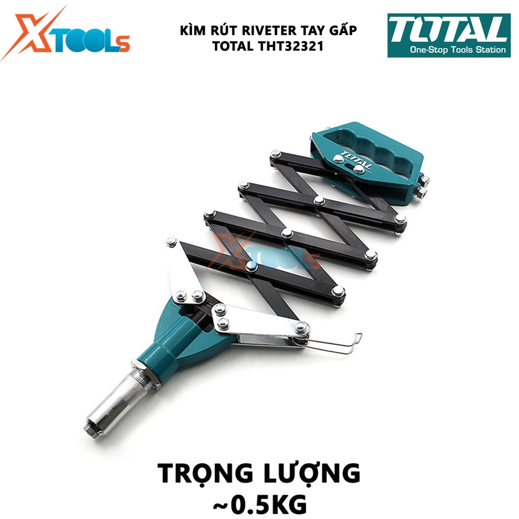Kìm rút riveter chuyên nghiệp tay gấp Total THT32321 | 8&quot; Kềm đa năng kích thước 32&quot; (815mm), kích thước áp dụng  2.4mm,