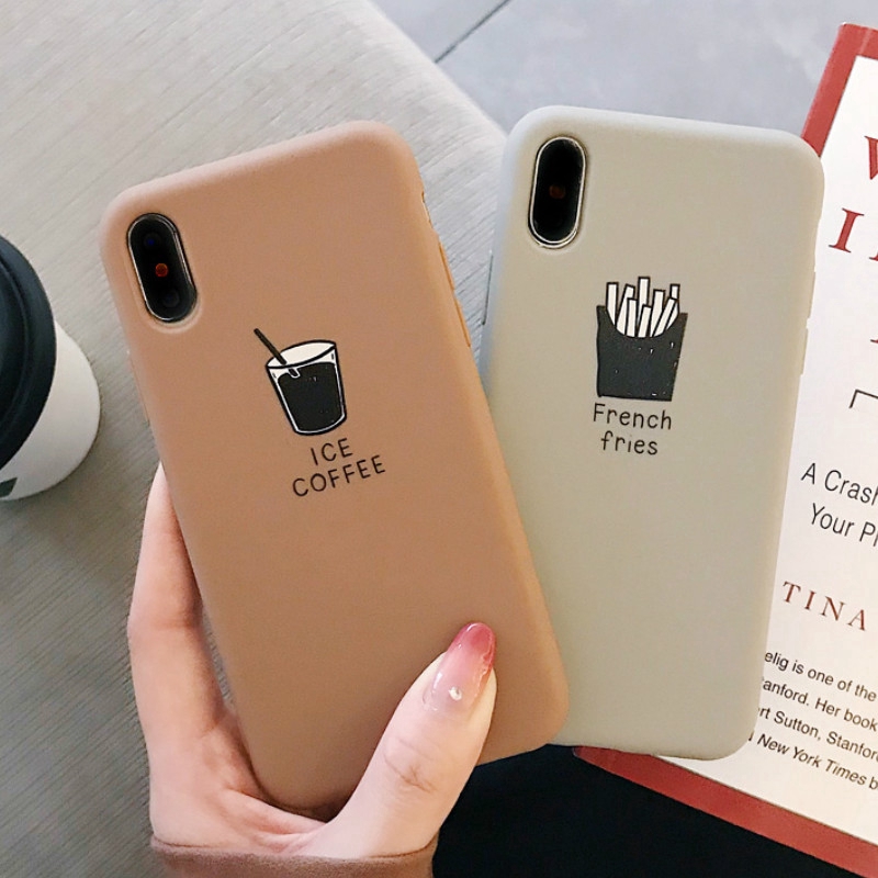 Ốp lưng TPU mềm in hình cốc cà phê/khoai tây chiên dễ thương cho IPhone XS Max XR X 7 8 Plus