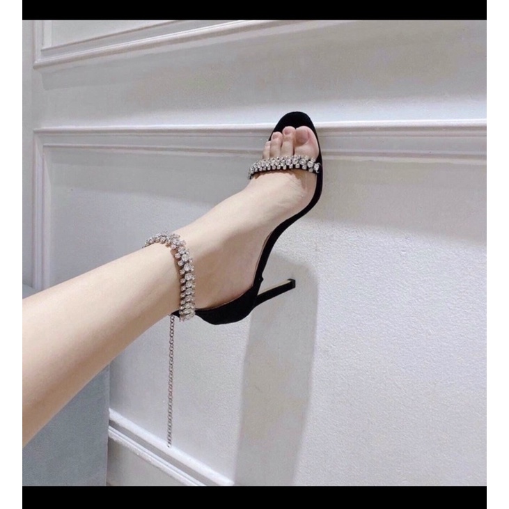 Giày Dép Sandal Mũi Nhọn, Gót Nhọn Phối Xoàn Đá Phụ Kiện 9P, 11P - Hàng VNXK Cao Cấp - Full Size 34-40