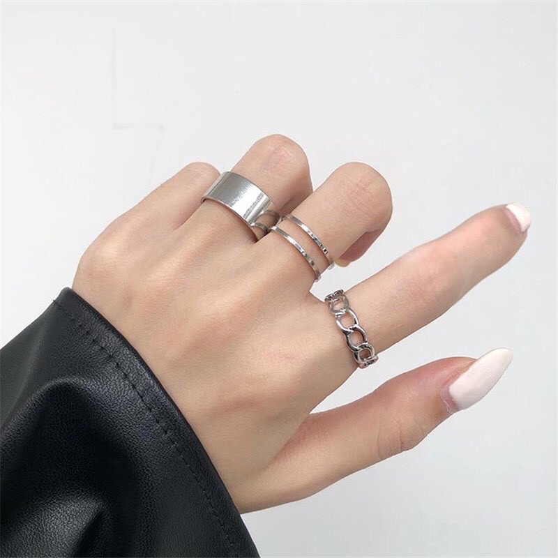 Bộ 3 Nhẫn Trơn Phong Cách Hàn Quốc Đơn Giản Cá Tính Cho Nữ - Set Nhẫn Nữ Sang Chảnh Rẻ Đẹp