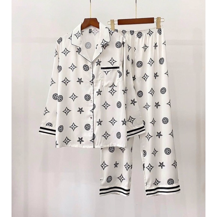 Pijama tay dài quần dài chấm bi Juice 4 lụa satin cao cấp quảng châu