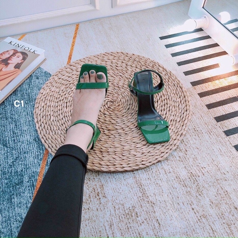Giày guốc sandal nữ cao gót tam giác quai ngang mũi vuông thời trang mới nhiều màu rẻ bền đẹp đi chơi