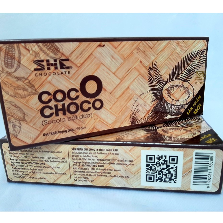 [Pha Uống Siêu Ngon] - Bột Socola Dừa - Hộp 210g - SHE Chocolate - Hương vị đặc biệt thơm ngon và tốt cho sức khỏe