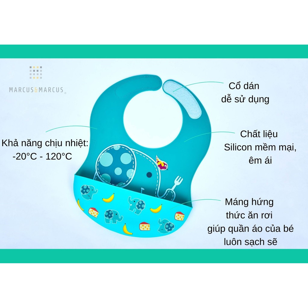 Yếm silicon ăn dặm cổ dán cho bé Marcus &amp; Marcus, từ 6 tháng - Ollie