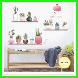 Decal dán tường kệ chậu cây pink love