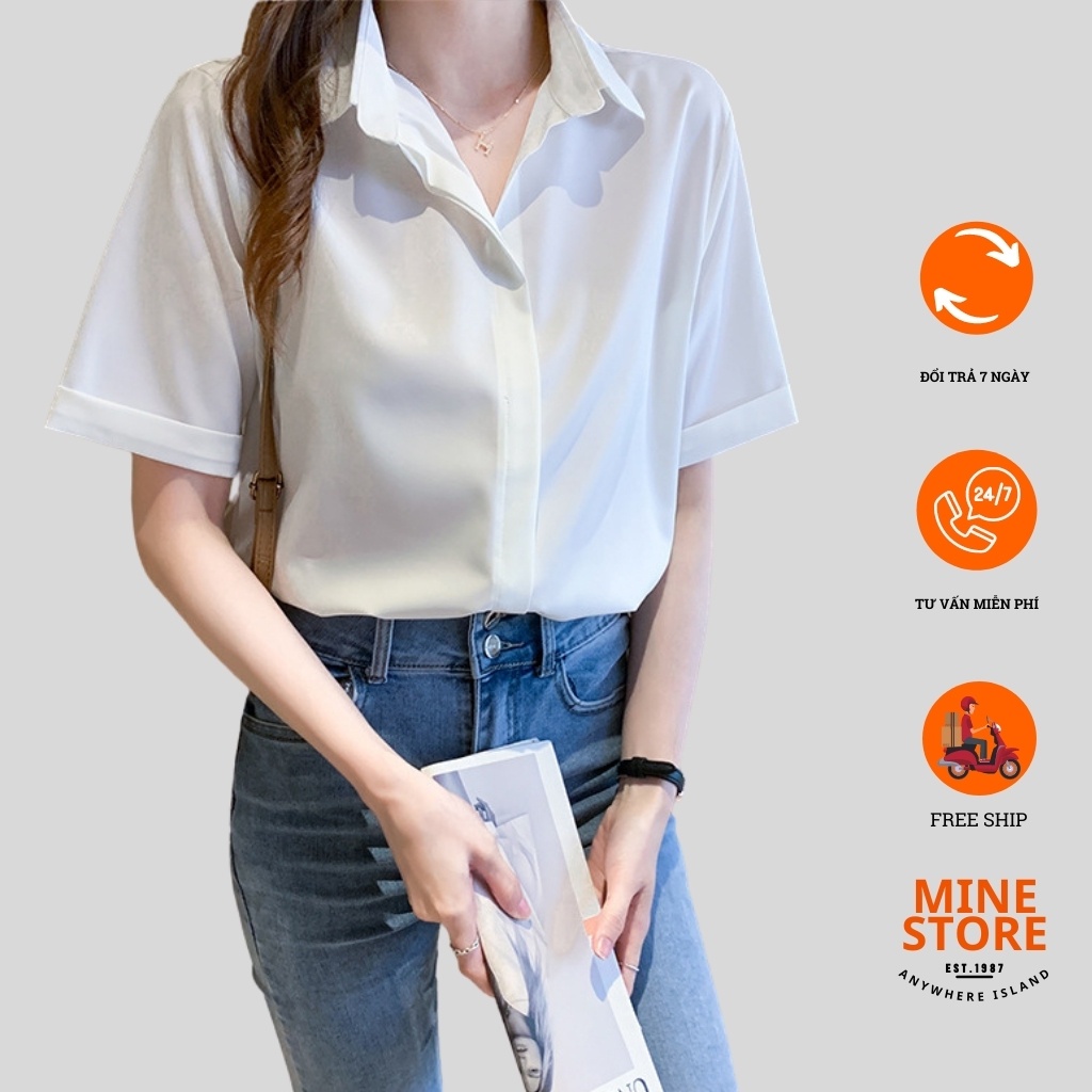 Áo sơ mi nữ form rộng công sở kiểu tay ngắn lỡ cổ vest Hàn Quốc khoác ngoài đẹp Mine_Store MQ71