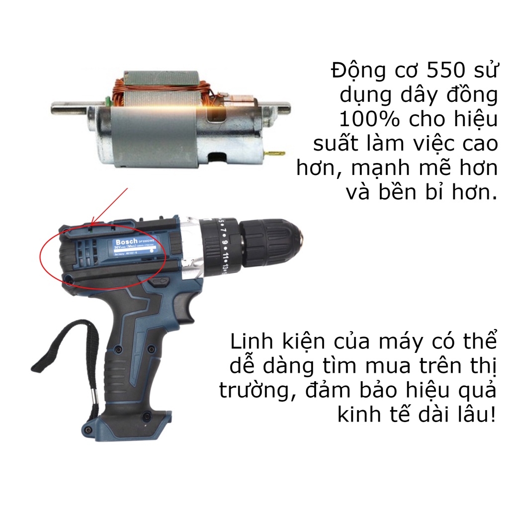 Khoan pin Bosch 36v 3 chức năng có búa nhiều phụ kiện