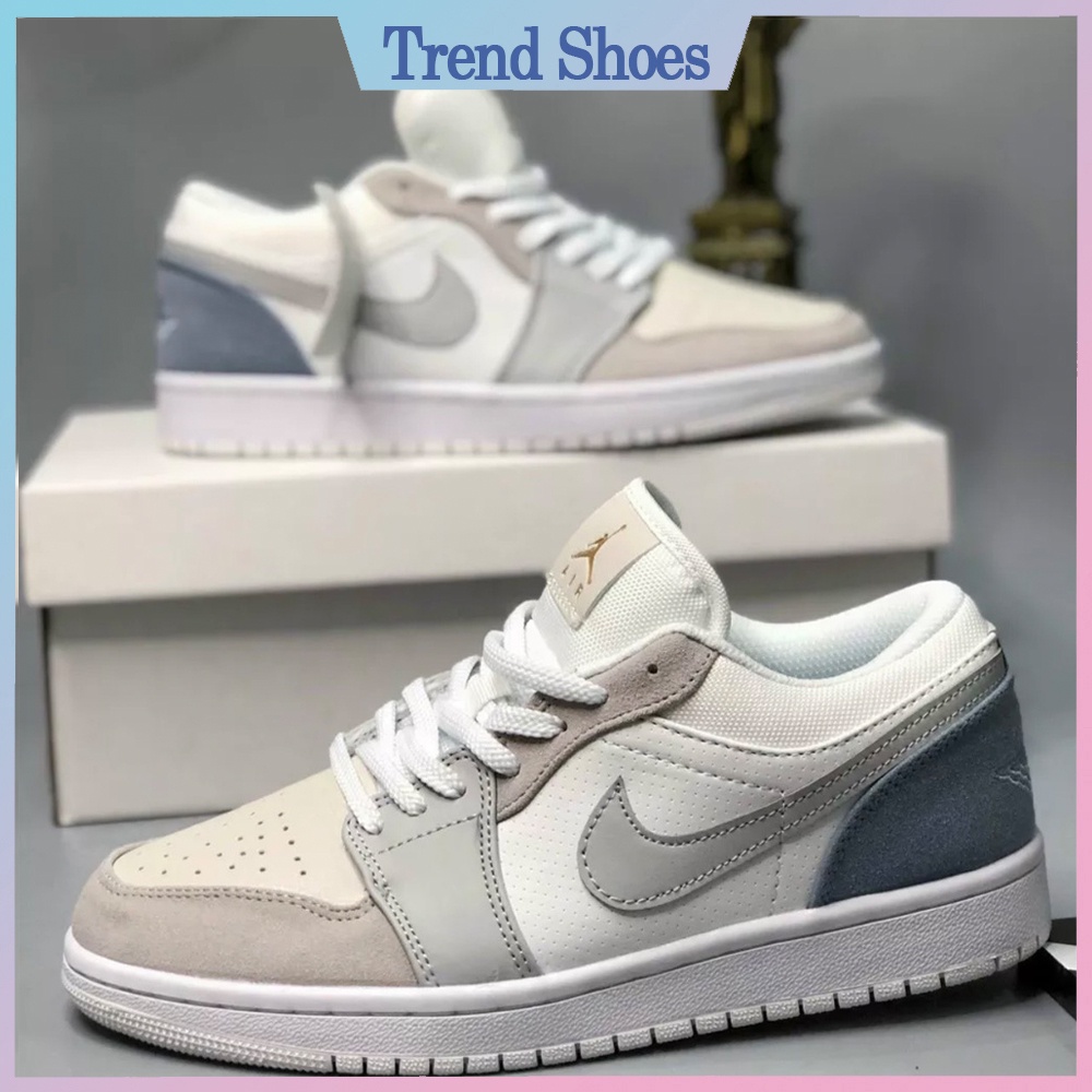 Giày Nike Air Jordan 1 Low Paris, Giày JD1 Cổ Thấp Xám Gót Xanh Nam Nữ