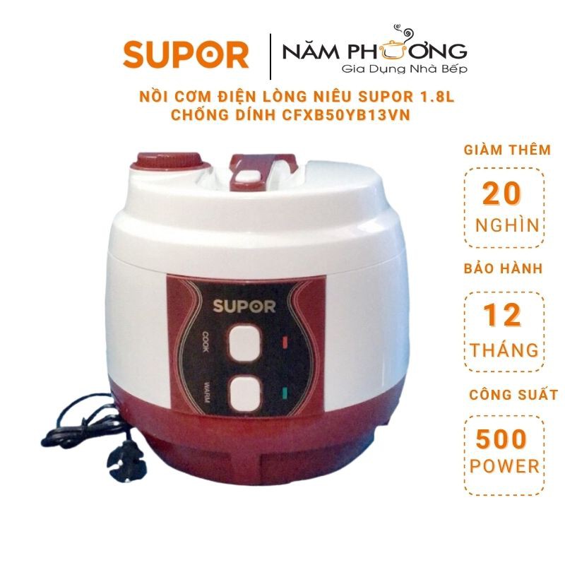 Nồi cơm điện Niêu ĐỎ Supor 1.8L CFXB50YB13VN bảo hành 12 tháng hàng chính hãng