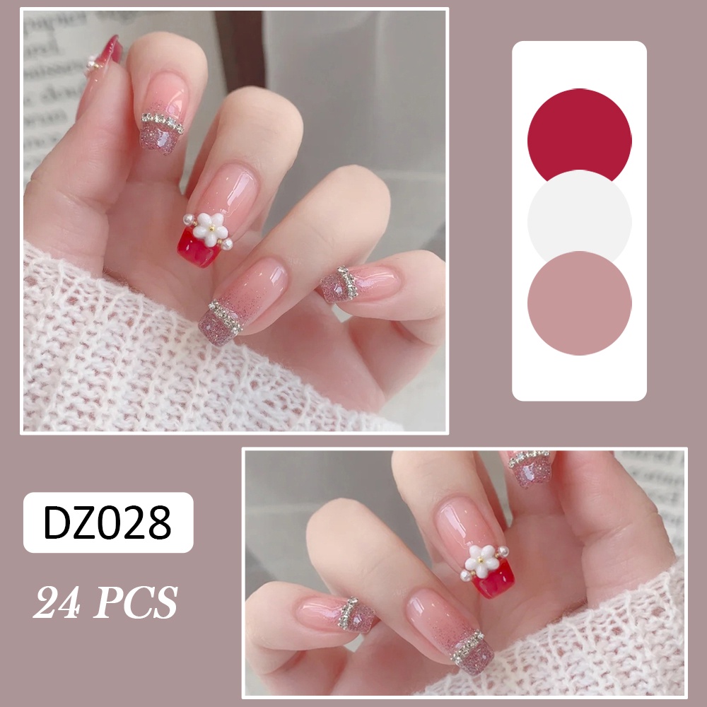 Set 24 móng tay giả đính nơ thời trang dành cho nữ
