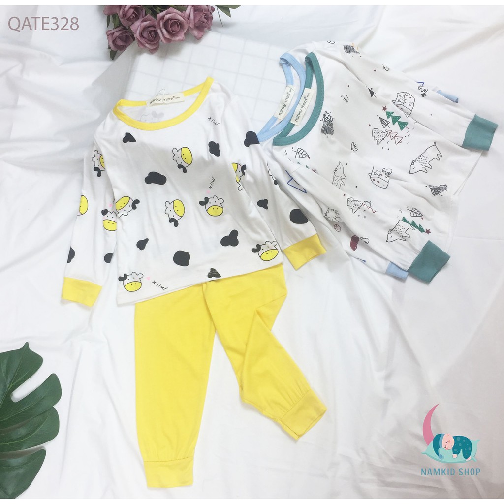 [4 MÀU] Bộ Dài Tay Minky Mom  Cổ Màu Chất Thun Lạnh Họa Tiết Động Vật Đáng Yêu Cho Bé Namkidshop (QATE328)