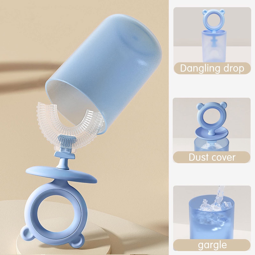 Bàn Chải Đánh Răng Hình Chữ U Đầu Silicone Cấp Thực Phẩm Kèm Giá Đỡ Chữ U Cho Bé° Dụng Cụ Vệ Sinh Răng Miệng Với Thiết Kế Chống Rách