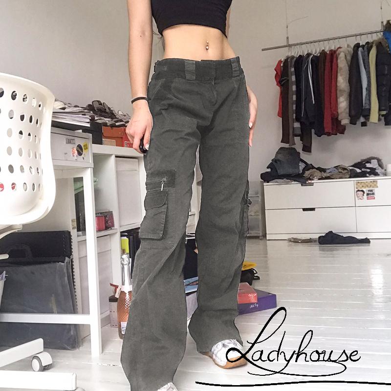 Quần Jean Dài Lưng Cao Dáng Rộng Màu Sắc Trơn Phong Cách Hip Hop Thời Trang Cho Nữ