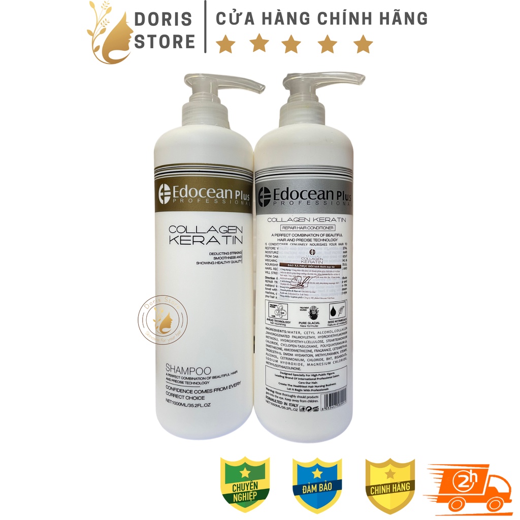 EDOCEAN- CẶP DẦU GỘI XẢ DƯỠNG ẨM PHỤC HỒI KÍCH THÍCH MỌC TÓC KERATIN EDOCEAN PLUS 1000ml