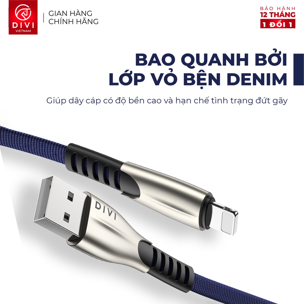 Dây cáp sạc IPDIVI-P413S-Vỏ bện Denim-Hàng phân phối-Bảo hành 12 tháng