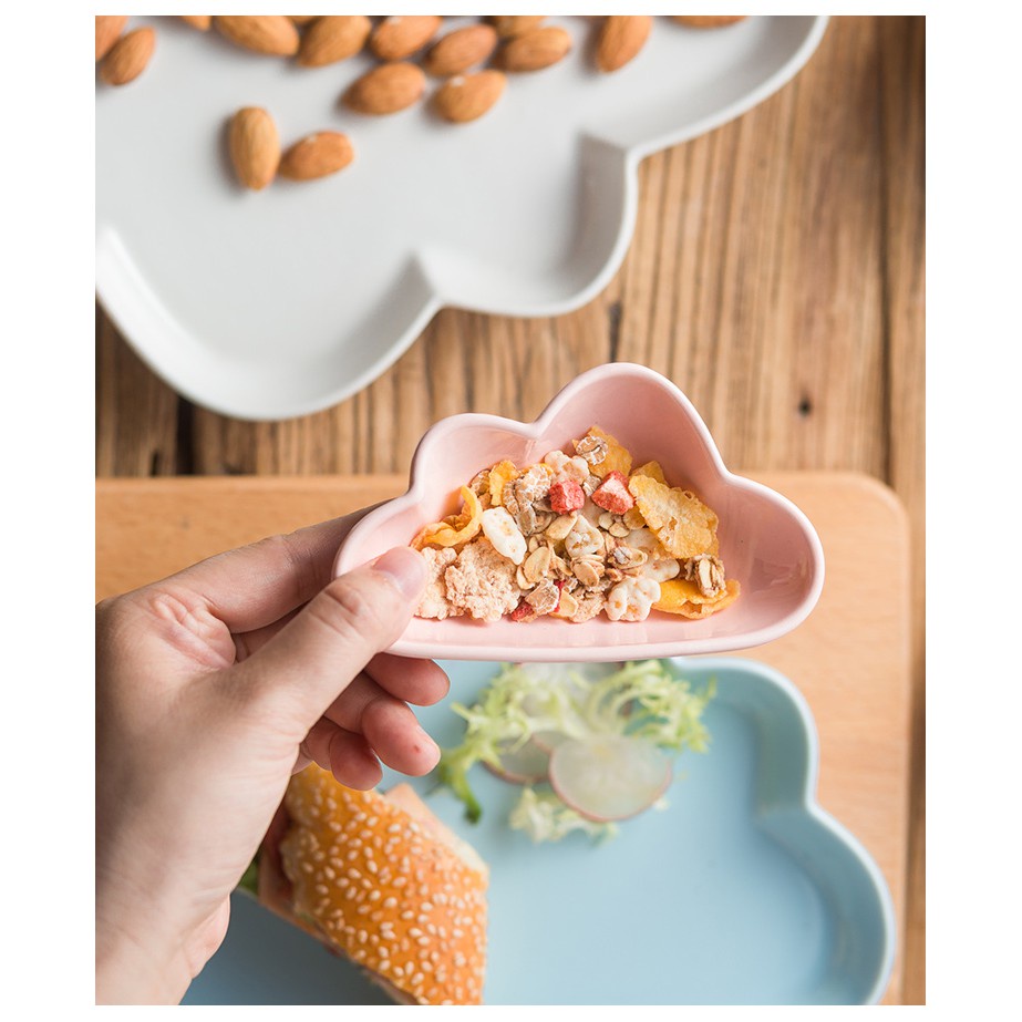 Khay, bát sứ ăn dặm hình đám mây giọt mưa - Nhiều màu