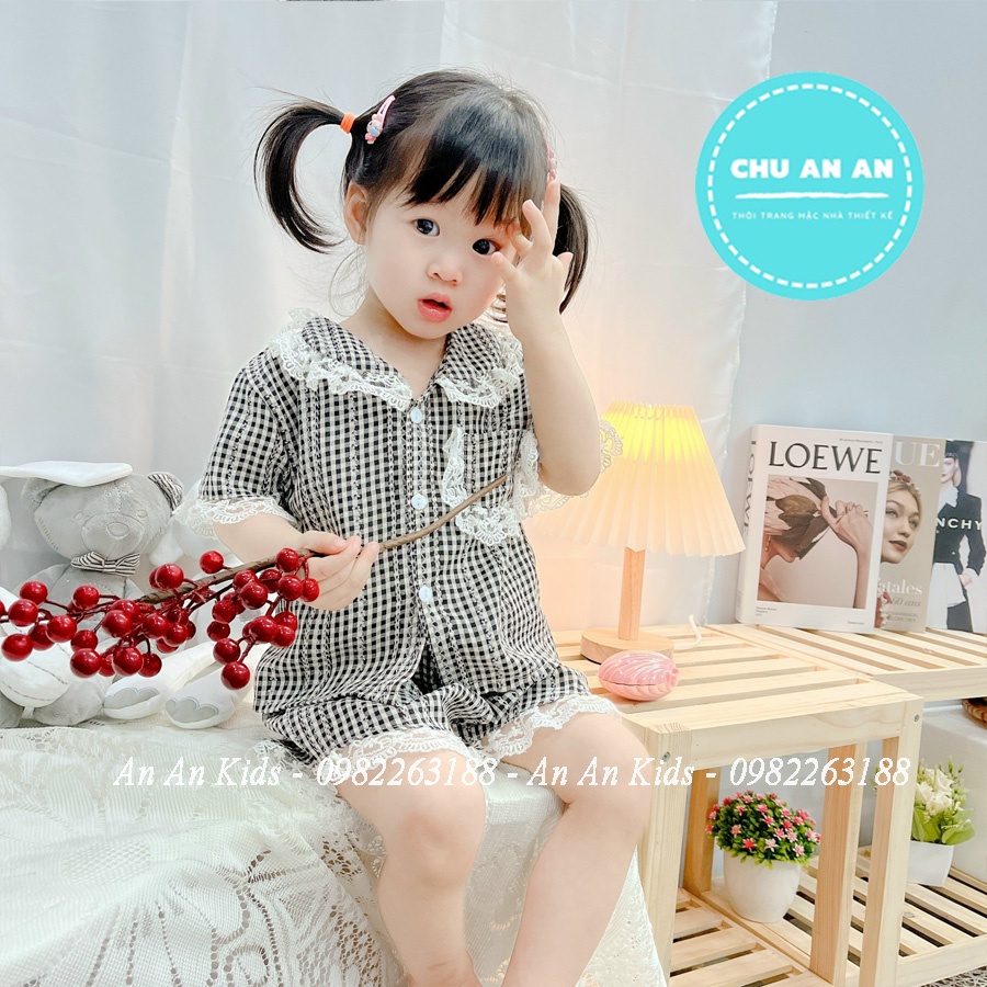 Bộ Đồ Ngủ Pijama Kẻ Caro Tay Cộc Bé Gái Set Quần Áo Trẻ Em Mặc Nhà Họa Tiết Kẻ Nhiều Màu 9-43kg