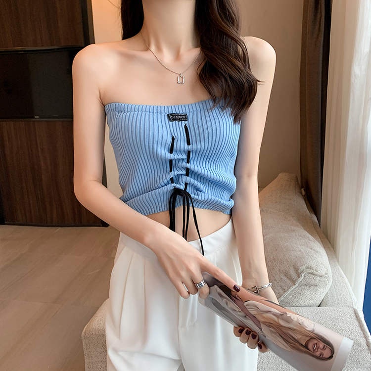 Áo Ống Dệt Kim Không Tay Cột Dây Gợi Cảm Cho Nữ