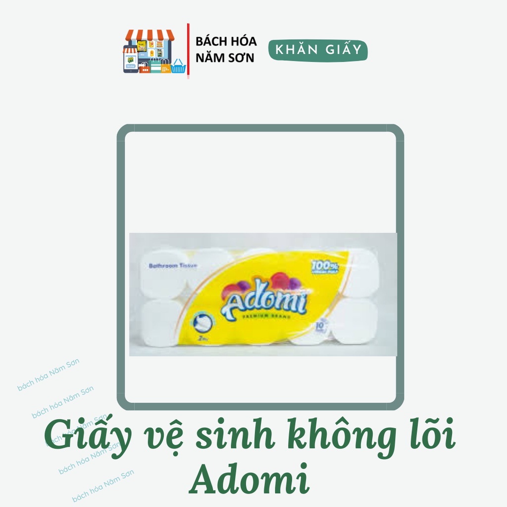 Giấy vệ sinh không lõi Adomi 10 cuộn x 2 lớp