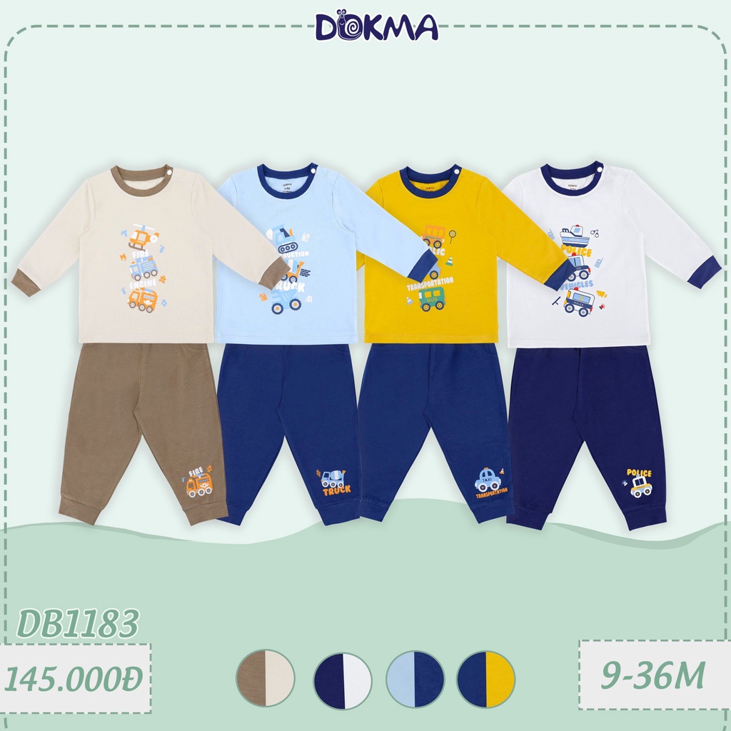 9-36m Bộ cài vai dài tay sợi tre bé trai Dokma DB1183