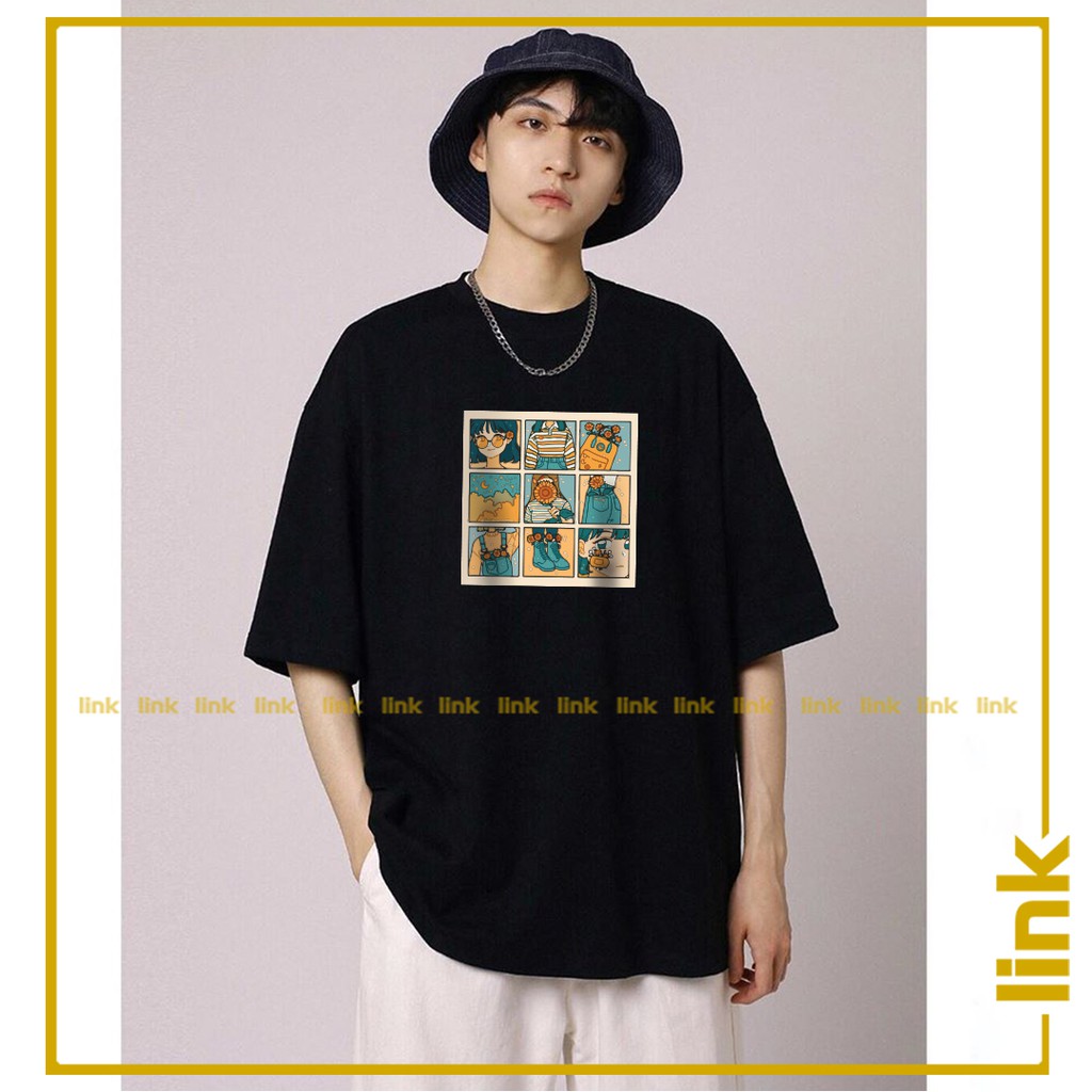 Áo thun unisex HOẠT HÌNH cute tay lỡ dáng rộng ( Đen, Trắng, Vàng )