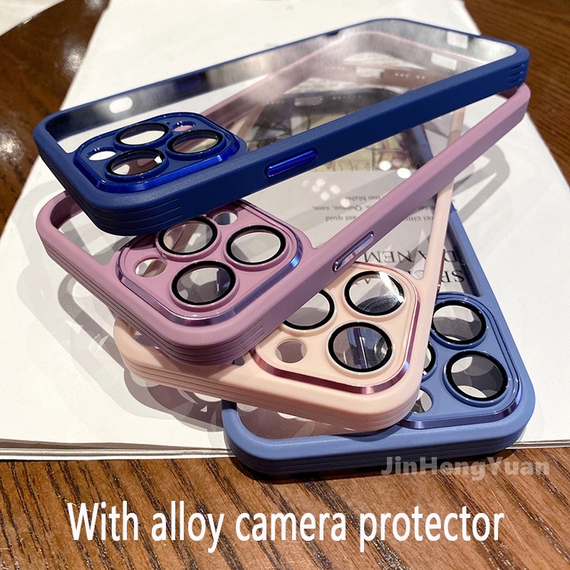 Ốp Điện Thoại Acrylic Trong Suốt Kèm Móc Xỏ Ngón Kim Loại Sang Trọng Cho IPhone 12 13 14 Pro Max