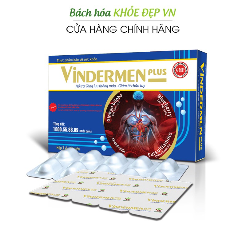 Vindermen Plus tăng cường lưu thông máu và bảo vệ hệ thần kinh - Hộp 30 viên