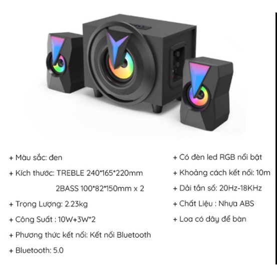 LoaBluetooth 2.1 Để Bàn Công Suất Lớn Dùng Cho Tivi Máy Vi Tính FT-K10 Thiết Kế Hiện Đại Có Đèn Led RGB