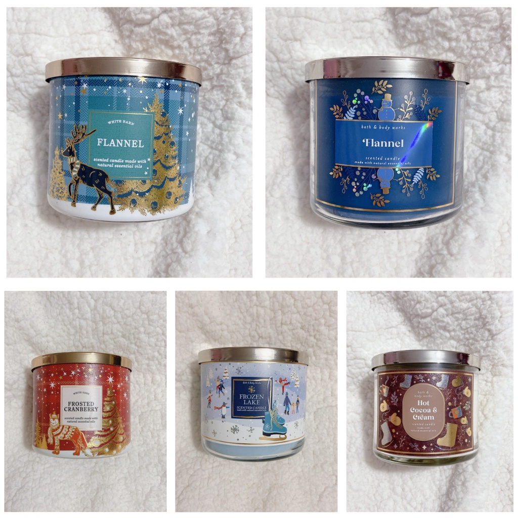 {HỎA TỐC} Nến thơm 3 tim Bath &amp; Body Works 3 wick BBW 411gr Flannel Sweater Leaves White Tea &amp; Sage Vanilla Pumpkin