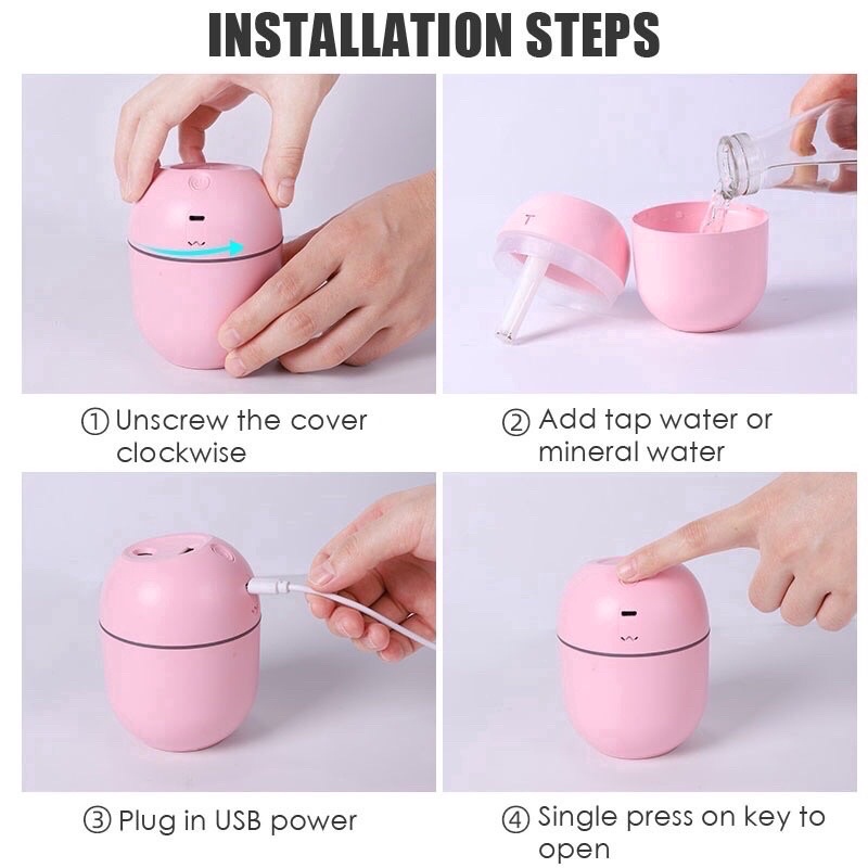 Máy phun sương tạo độ ẩm không khí USB mini bằng sóng siêu âm 220ML, khuếch tán hương thơm tinh dầu tại nhà, xe hơi