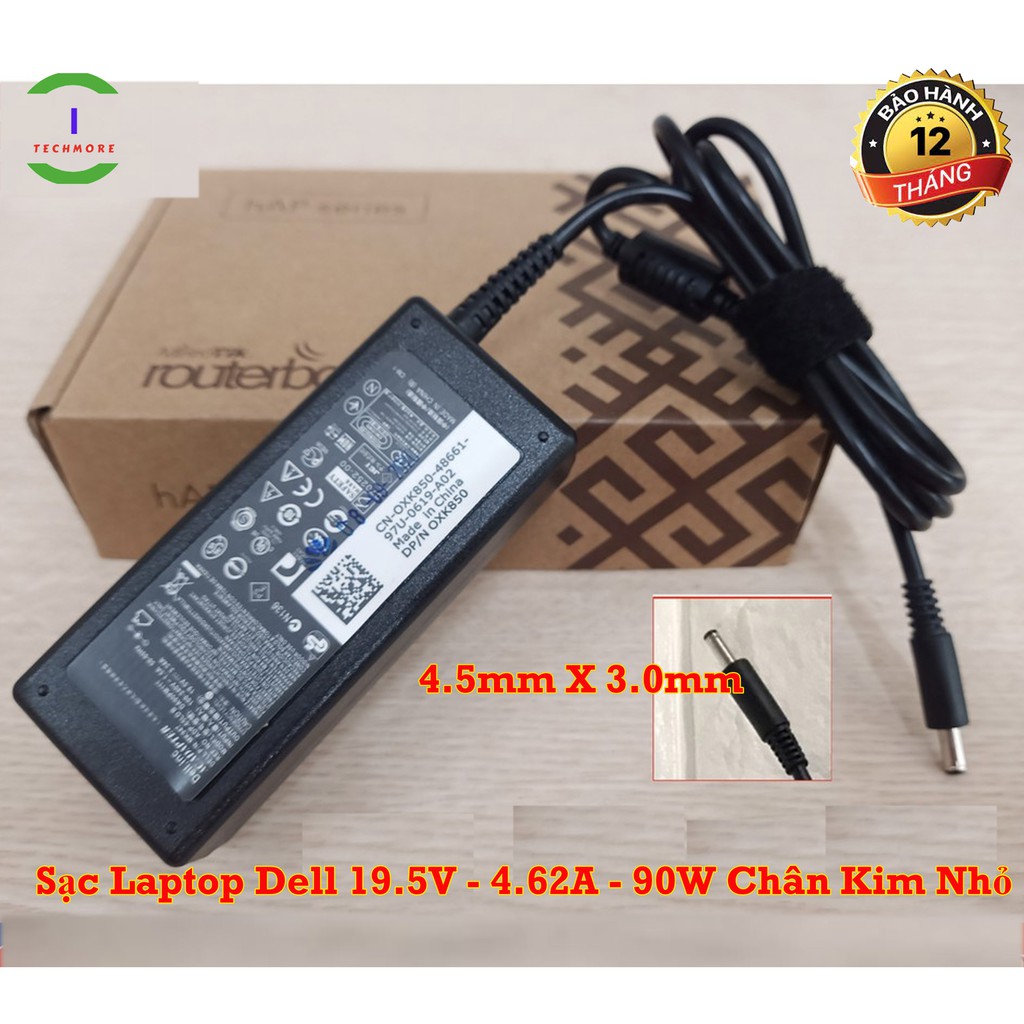 Sạc Laptop Dell 19.5V - 4.62A - 90W Chân Kim Nhỏ cho Dell 5568 3558 3458 Card Rời - BH 12 Tháng