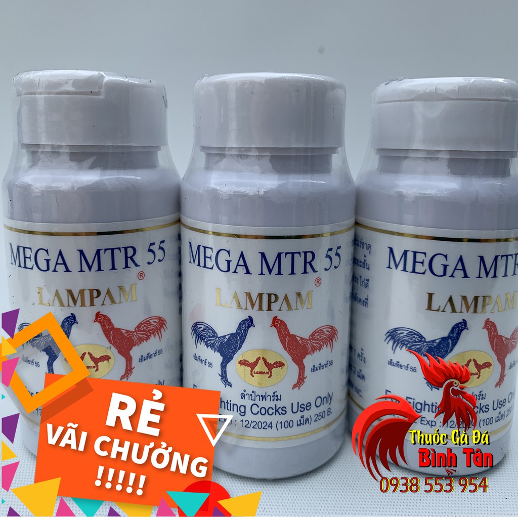 Thuốc Nuôi Gà Đá Thái Lan Mega MTR 55 Cao Cấp Cung Cấp Dinh Dưỡng Cao Cấp Cho Gà Đá (3 Hủ x 100 Viên)
