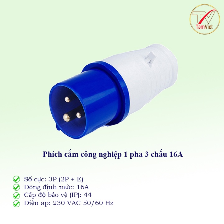 Phích cắm công nghiệp Tâm Việt, Phích cắm điện 16A 1 pha 3 chấu 220V