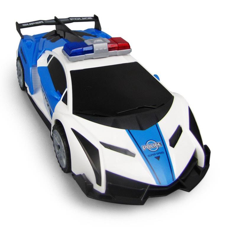Đồ chơi xe ô tô cảnh sát biến hình, xoay 360, có đèn, có nhạc loại xịn cho bé