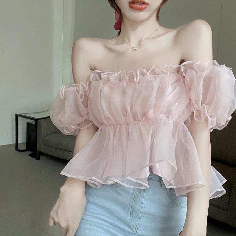 Áo Kiểu Chiffon Cổ Vuông Xếp Ly Phong Cách Pháp Thời Trang Mùa Hè Cho Nữ